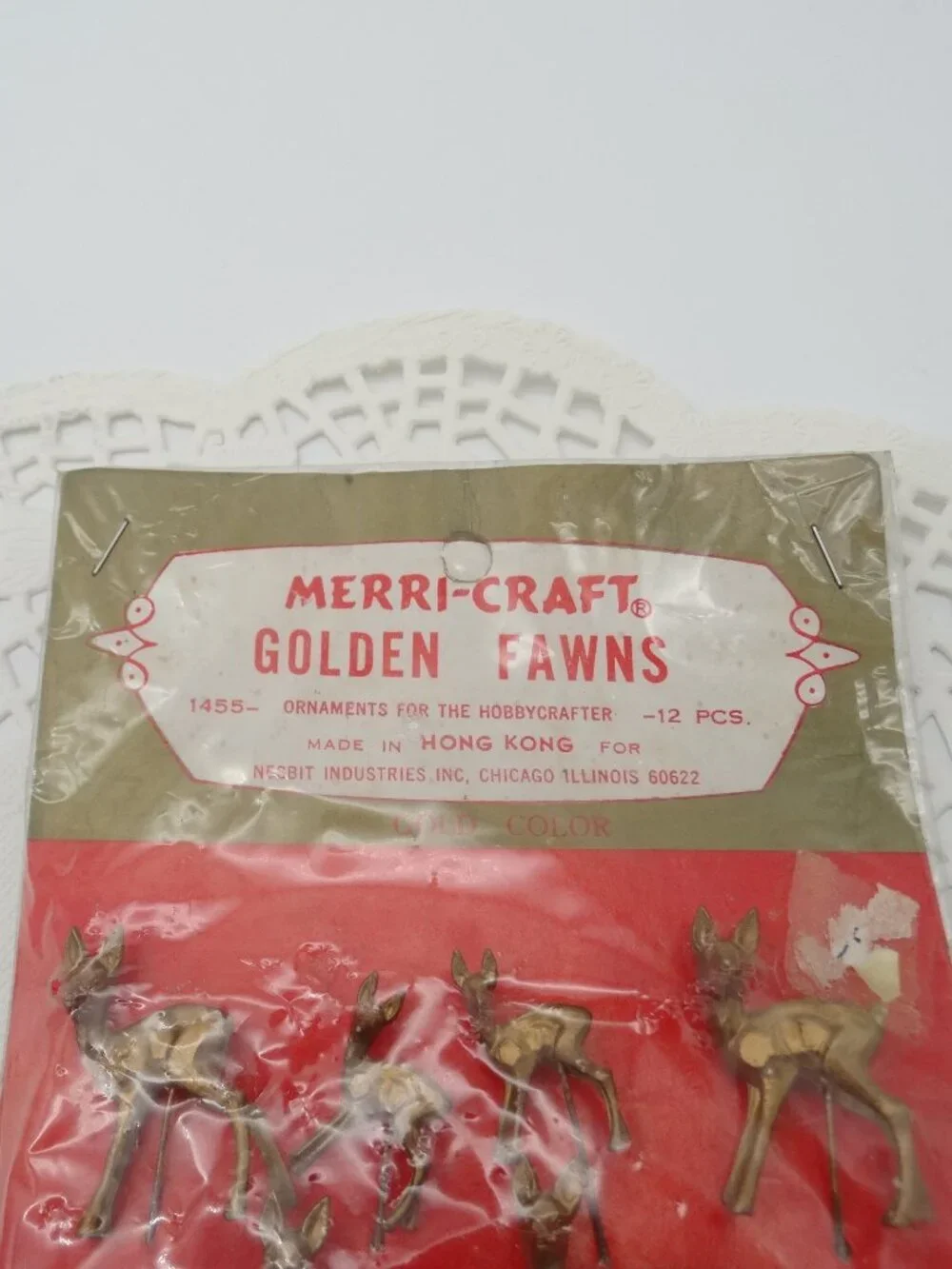 Vintage Merri-Craft Golden Fawns 12 Christmas Craft Picks Made in Hong Kong